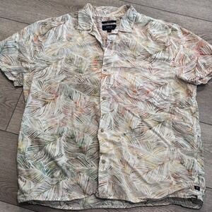 Roark Button Down Shirt Mens XXL White Multi Palm Leaf Print Casual Summer